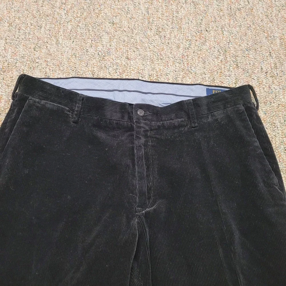 Polo Ralph Lauren Corduroy‎ Pants Mens 36x27 Black Classic Fit Cuffed Trousers